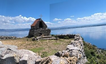 Chapel on the hill overlooking Lake Titicaca in Luquina during the Community Homestay Lake Titicaca experience.