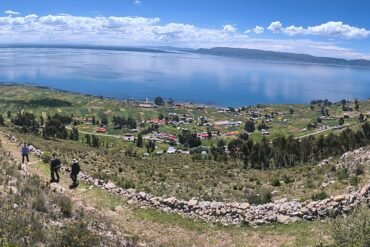 Panoramic view of Luquina village on the shores of Lake Titicaca